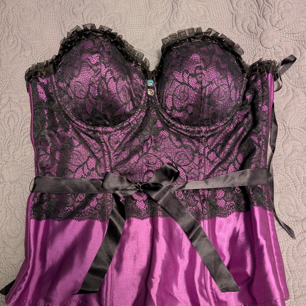 Frederick's of Hollywood Purple and Black Lace Chemise